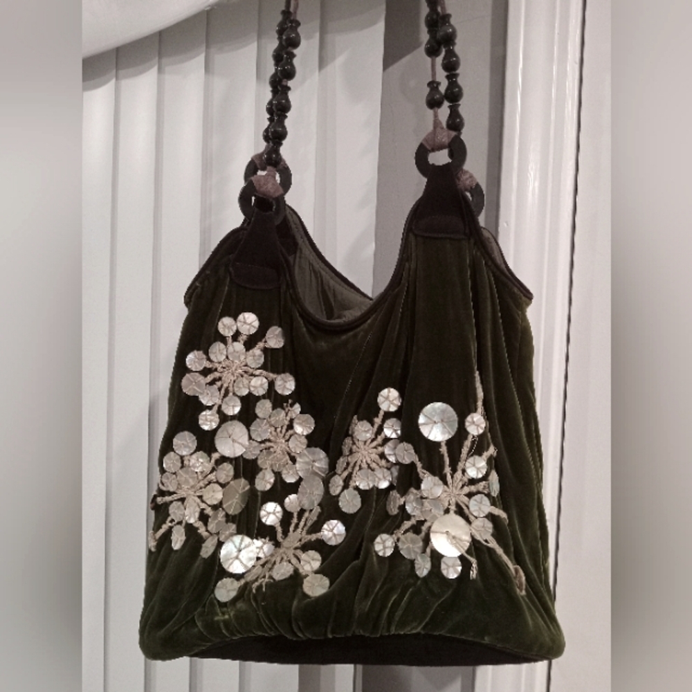 Yellow Lotus Santa Monica Y2K  Green silky Velvet Bag